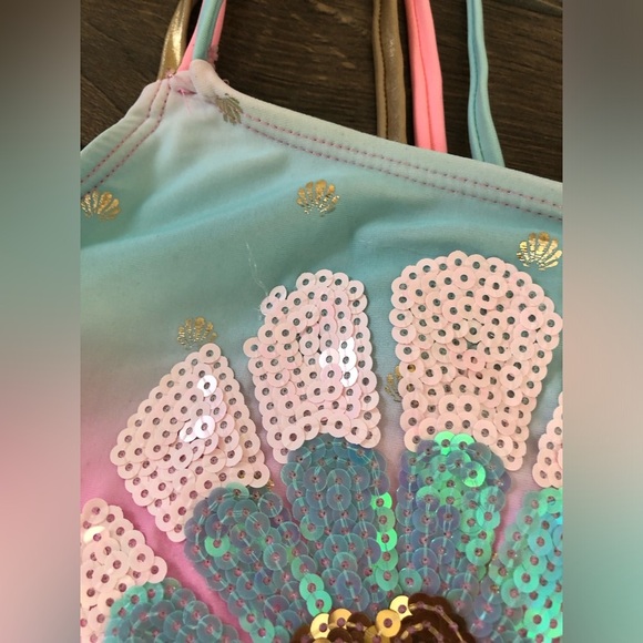 Betsey Johnson Girls 6 Sequins Clam Tie Dye Side Ties One-Piece Swimsuit - GUC! - Picture 5 of 11